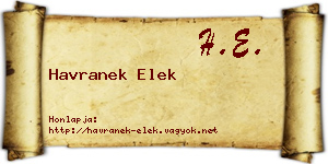 Havranek Elek névjegykártya